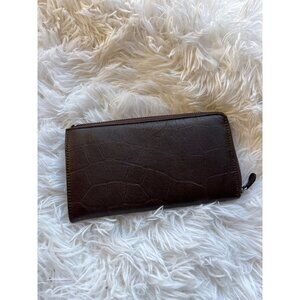 Blaq Cloud Brown Faux Leather Croc Embossed Wallet Zipper Closure Multiple Card